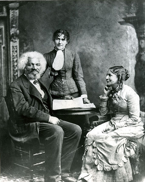 Picture of Douglass, Helen Pitts and Helen's sister (standing)